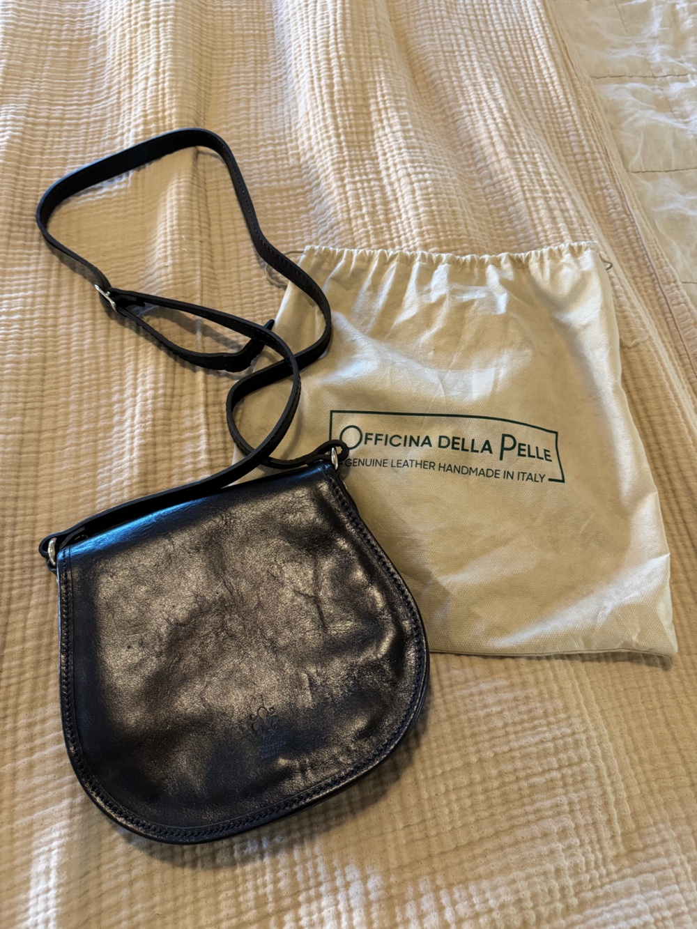 Black Italian Leather Crossbody Saddle Bag